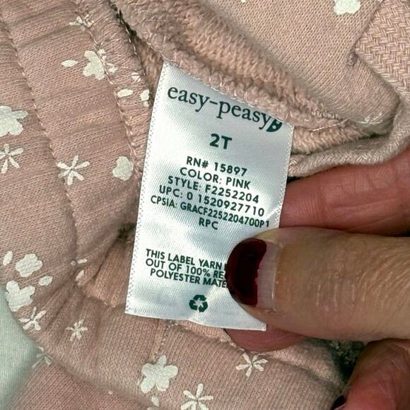 Easy Peasy Wide Leg Sweatpants Toddler Girls  2T Pink White Floral - Picture 5 of 6